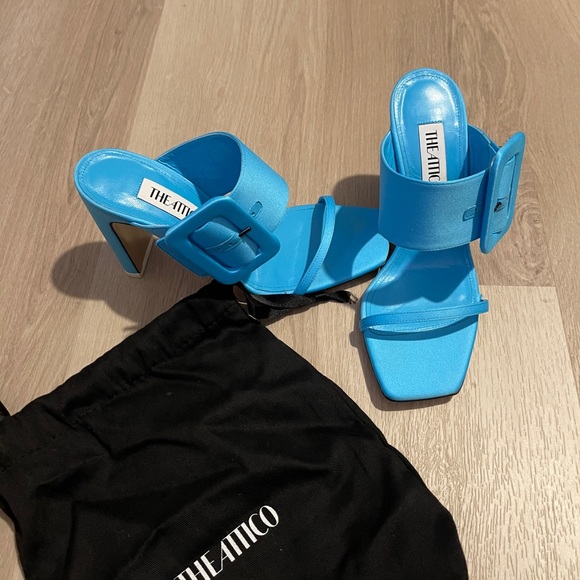 The Attico Satin Cutout Accent Slides Blue 38.5 - Picture 6 of 11